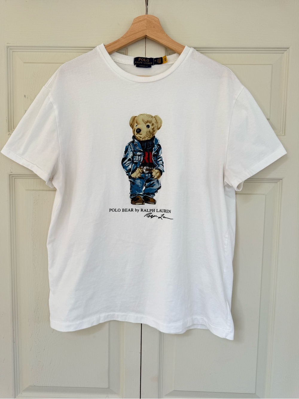 Ralph Lauren White Tee with Polo Bear Denim Graphic